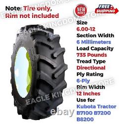 Farm Tractor Front Tire 6.00-12 Replacement for Kubota Tractor B7100 B7200 B8200
