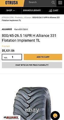 Four Alliance 800/45-26.5 High Flotation Tires 75% tread monster truck or farm