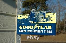 Old Style Goodyear Tire & Rubber Farm Implement Tractor Diecut Steel Flange Sign