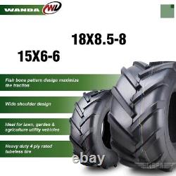 Set4 WANDA 15X6-6 & 18X8.5-8 Lawn Mower Agriculture Farm Tractor Lug Tires 4 Ply