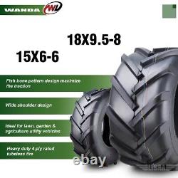 Set4 WANDA 15X6-6 & 18X9.5-8 Lawn Mower Agriculture Farm Tractor Lug Tires 4 Ply