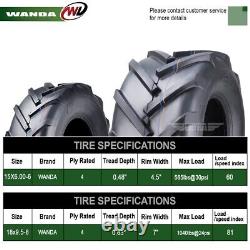 Set4 WANDA 15X6-6 & 18X9.5-8 Lawn Mower Agriculture Farm Tractor Lug Tires 4 Ply