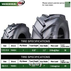 Set 4 WANDA 13X5-6 & 20X10-8 Lawn Mower Agriculture Farm Tractor Lug Tires 4 Ply