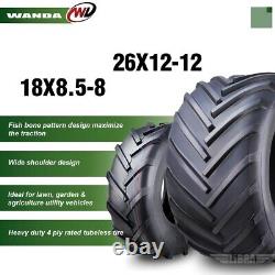 Set 4 WANDA 18x8.5-8 & 26x12-12 Lawn Mower Agriculture Farm Tractor Tires 4Ply