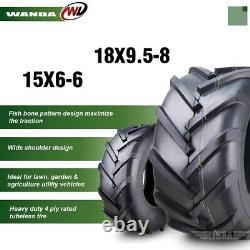 Set of 4 WANDA 15x6-6 & 18x9.5-8 Lawn Mower Agriculture Farm Tractor Tires 4Ply