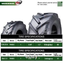 Set of 4 WANDA 15x6-6 & 18x9.5-8 Lawn Mower Agriculture Farm Tractor Tires 4Ply