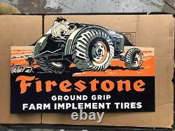 Vintage Firestone Ground Grip Tires + Farm Tractor 12 Metal Gasoline & Oil Sign