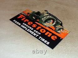 Vintage Firestone Ground Grip Tires + Farm Tractor 12 Metal Gasoline & Oil Sign