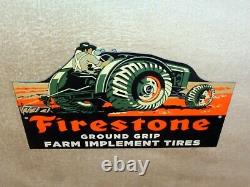 Vintage Firestone Ground Grip Tires + Farm Tractor 12 Metal Gasoline & Oil Sign