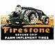Vintage Firestone Tractor Tires Porcelain Sign Service Gas Oil Dealership Farm